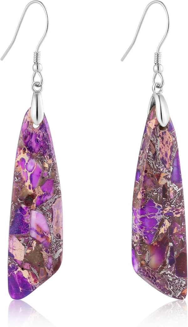 Jasper Stone Fishhook Drop Earrings