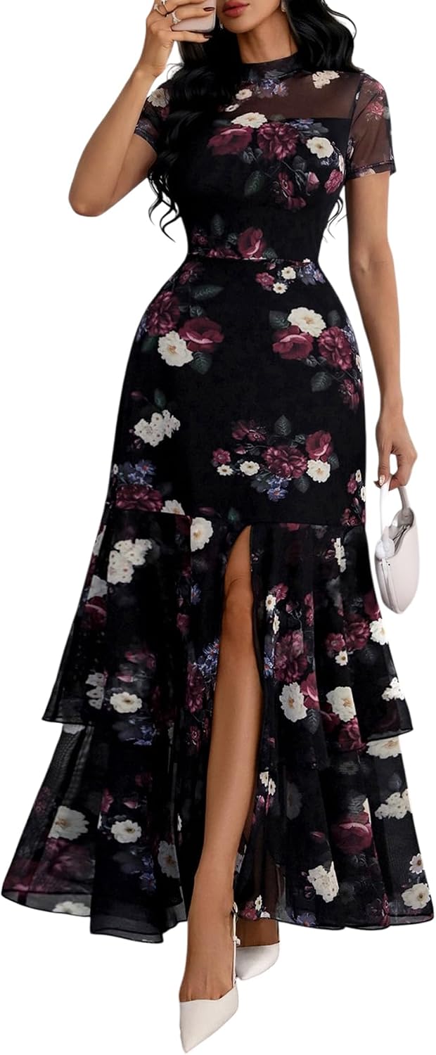 GothDark Women's Summer Mesh Ruffle Polka Dot Party Wedding Guest Dresses
