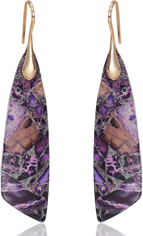Natural Stone Triangle Boho Dangle Earrings