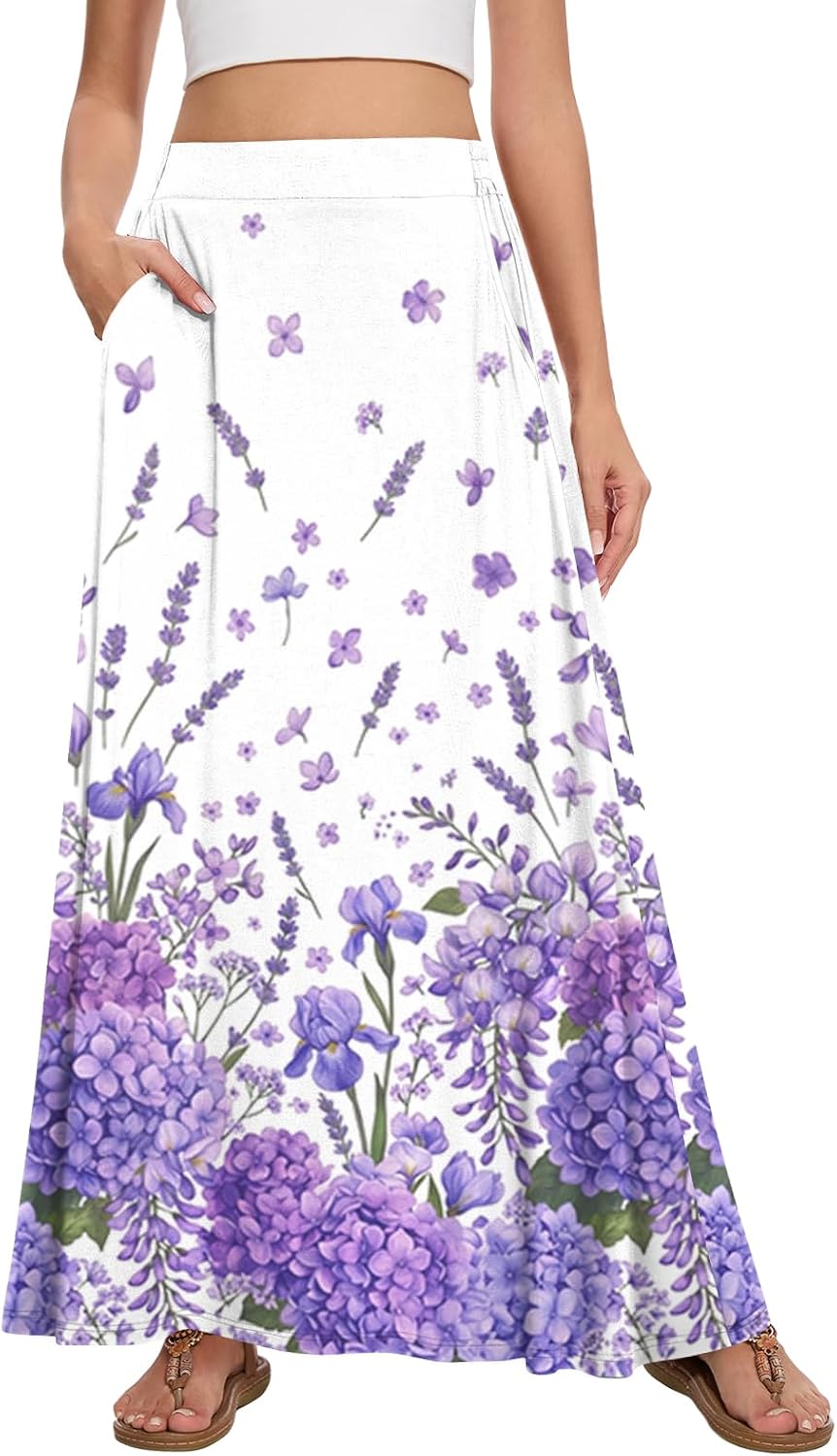 Womens Maxi Skirt Long Flowy Summer A-Line High Waist Skirts