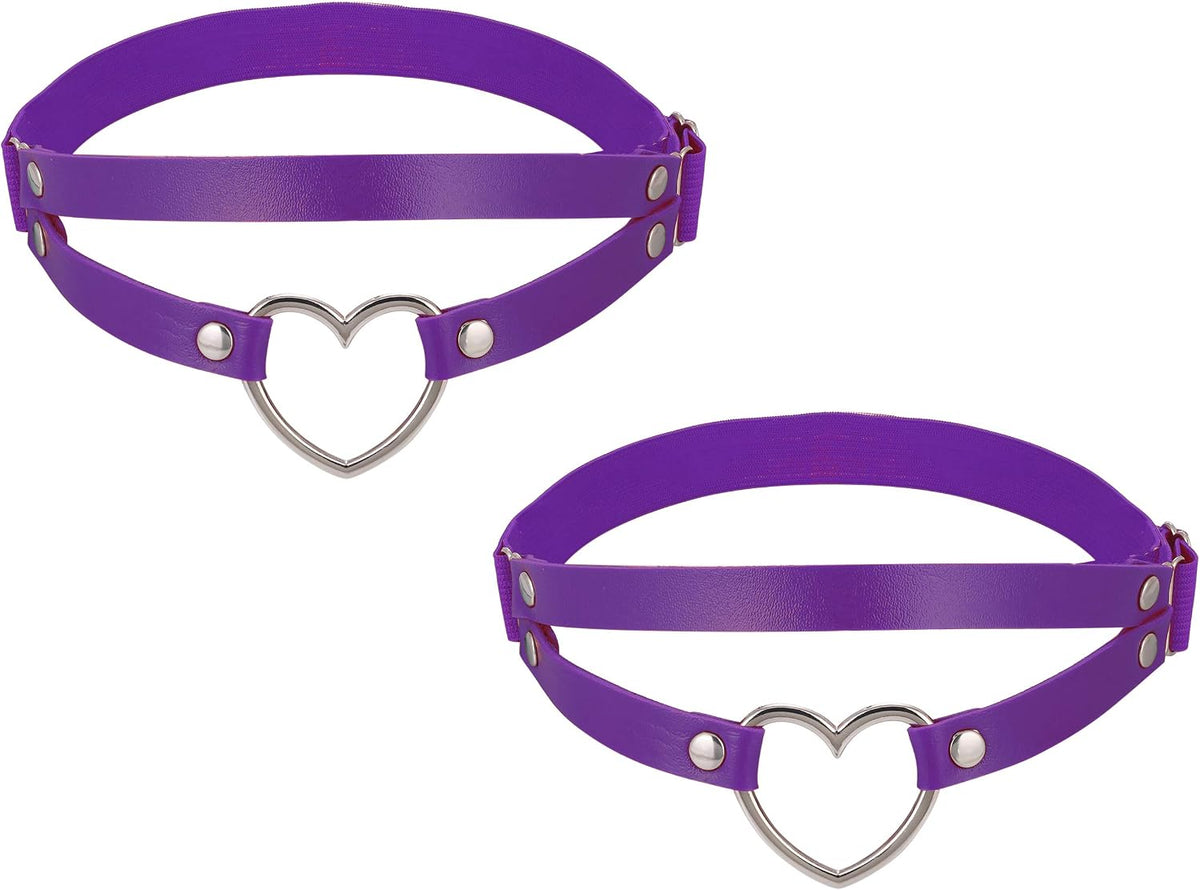 FM FM42 Multicolor PU Simulated Leather Women's Gothic Double Straps Heart O Ring Leg Thigh Elastic Garter Belt, One Pair