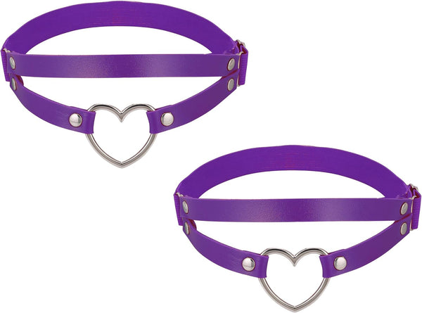 FM FM42 Multicolor PU Simulated Leather Women's Gothic Double Straps Heart O Ring Leg Thigh Elastic Garter Belt, One Pair