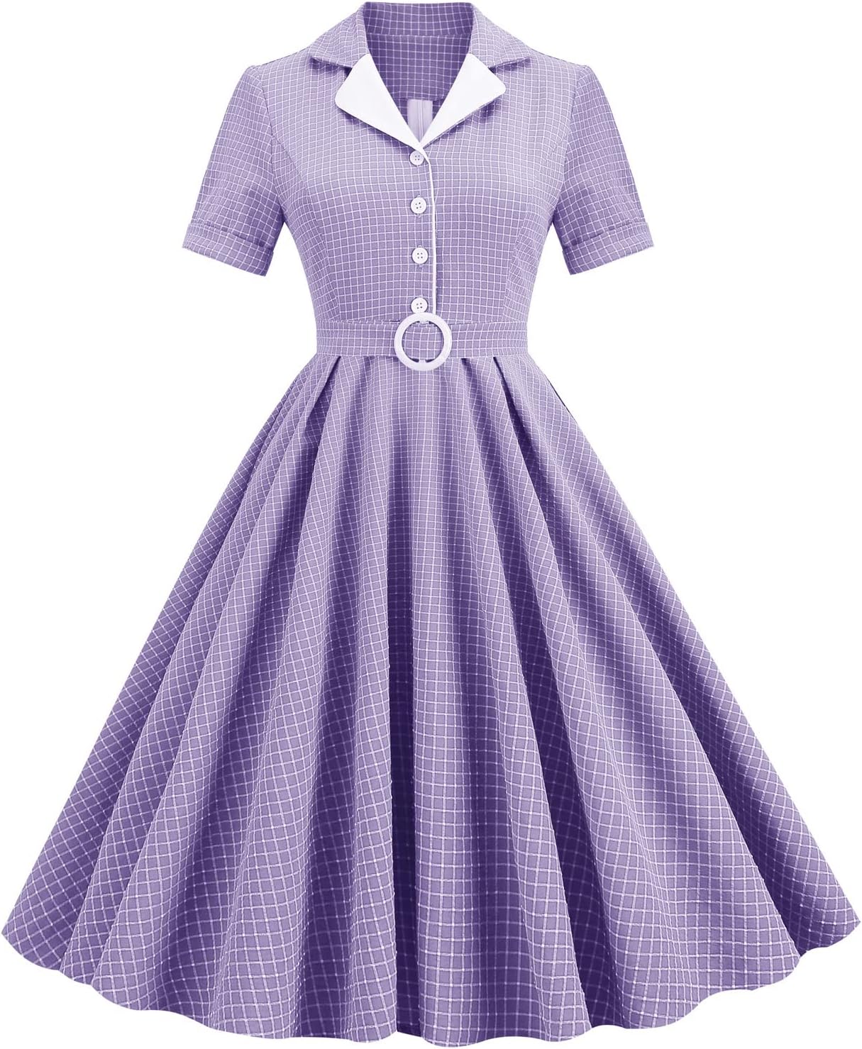 Women 1950s Vintage Short Sleeve Peter Pan Collar Retro Swing A Line Midi Summer Dress Cocktail Party Evening Prom Gown