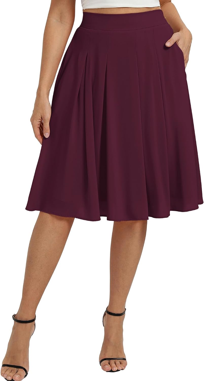 Belle Poque Women Pleated A Line Skirt Below Knee Length