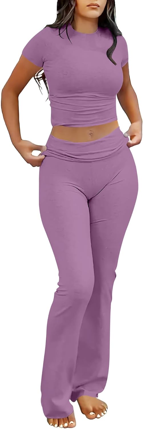 Lounge Sets For Women 2 Piece Foldover Yoga Flare Leggings