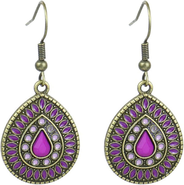 Handmade Boho Enamel Teardrop Dangle Earrings