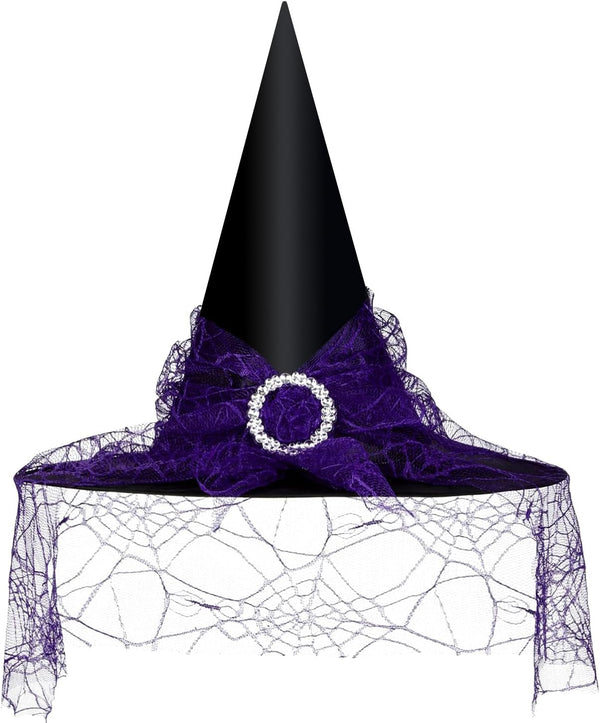 Edoneery Halloween Witch Hat for Women, Mesh Lace Cosplay Costume Accessory