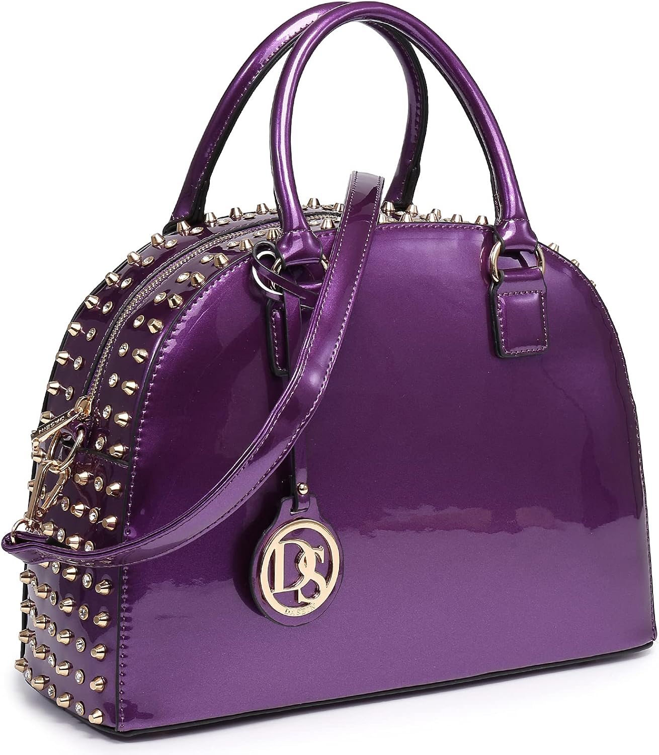 Dasein Patent Leather Dome Satchel — Structured Work Tote with Long Strap Secondary image