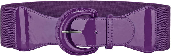 JASGOOD Women Wide Elastic Belts Vintage Chunky Buckle Patent Leather Belt