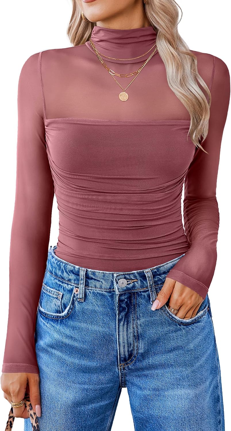 Avidlove Women Long Sleeve Bodysuit Turtle Neck Shapewear Body Suits Mesh One Piece Leotard Shirt Going Out Tops Fall Outfits