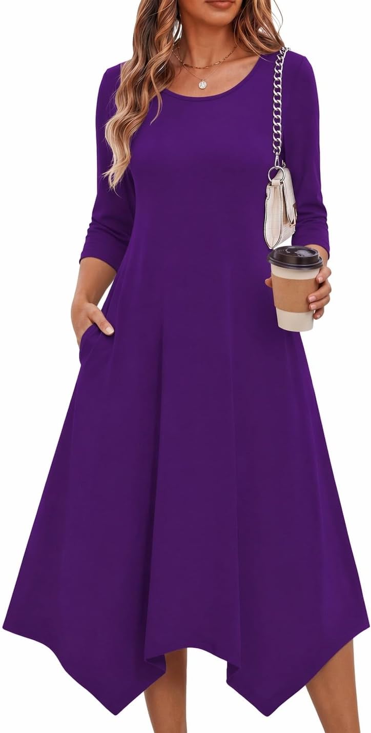 Zeagoo Midi Dresses Women 2026 Dress 3/4 Sleeve A Line Casual Dresses with Pockets