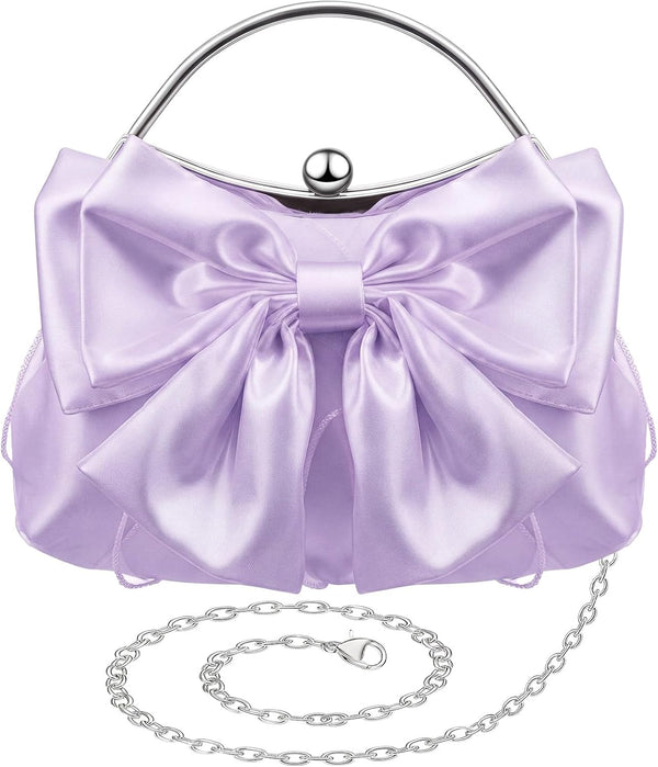 Coquette Bow Pleated Satin Clutch