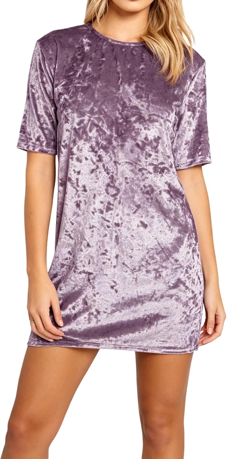 R.Vivimos Women's Crushed Velvet Short Sleeve Mini Dress
