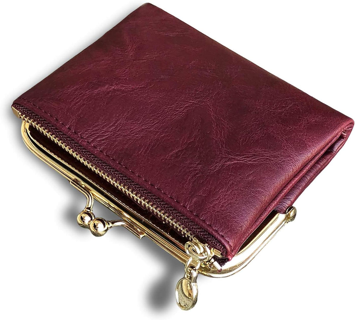 Womens Small RFID Compact Bifold Wallet — Vintage Kiss-Lock Coin Purse