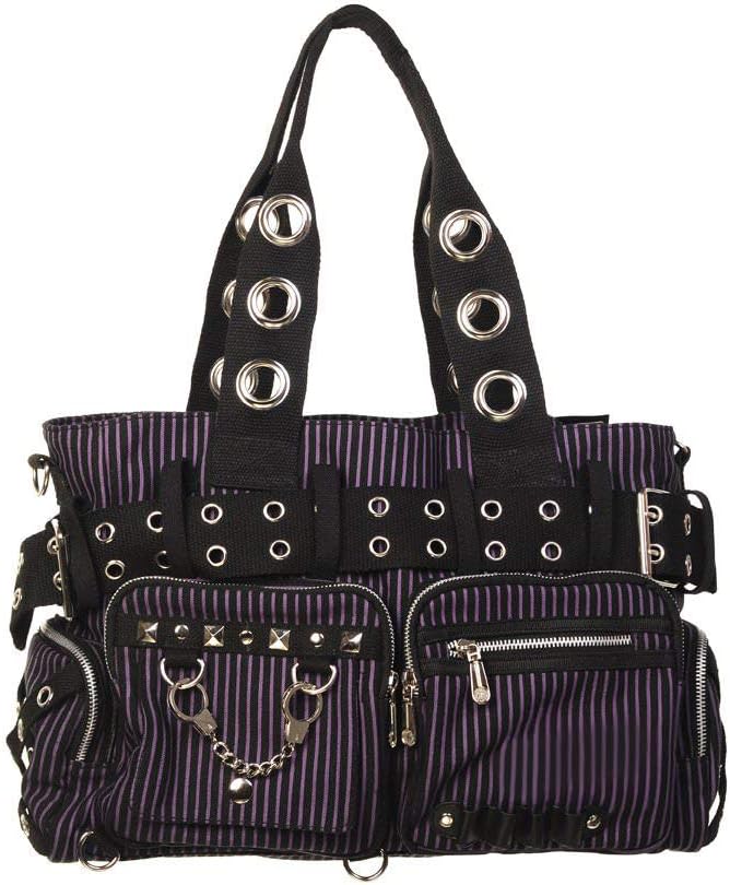 Striped Punk Rock Steampunk Purse with Handcuff Skull Charm
