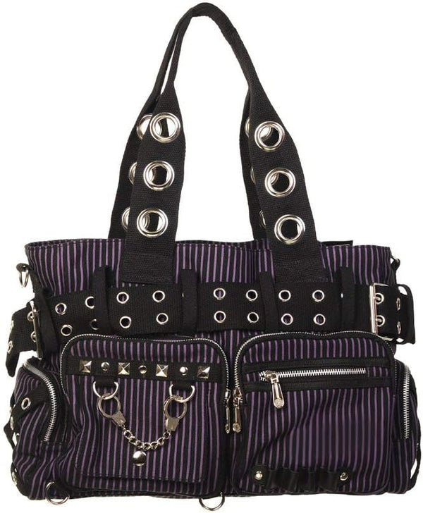 Striped Punk Rock Steampunk Purse with Handcuff Skull Charm