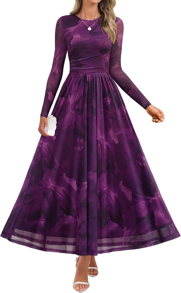 ZESICA Women's Fall Long Sleeve Wedding Guest Dresses