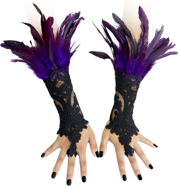 Feather Gloves Women Costume Wrist Cuffs