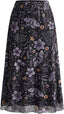 Milumia Women's Floral Mesh Midi Skirt Elastic A Line Whimsical Skirts