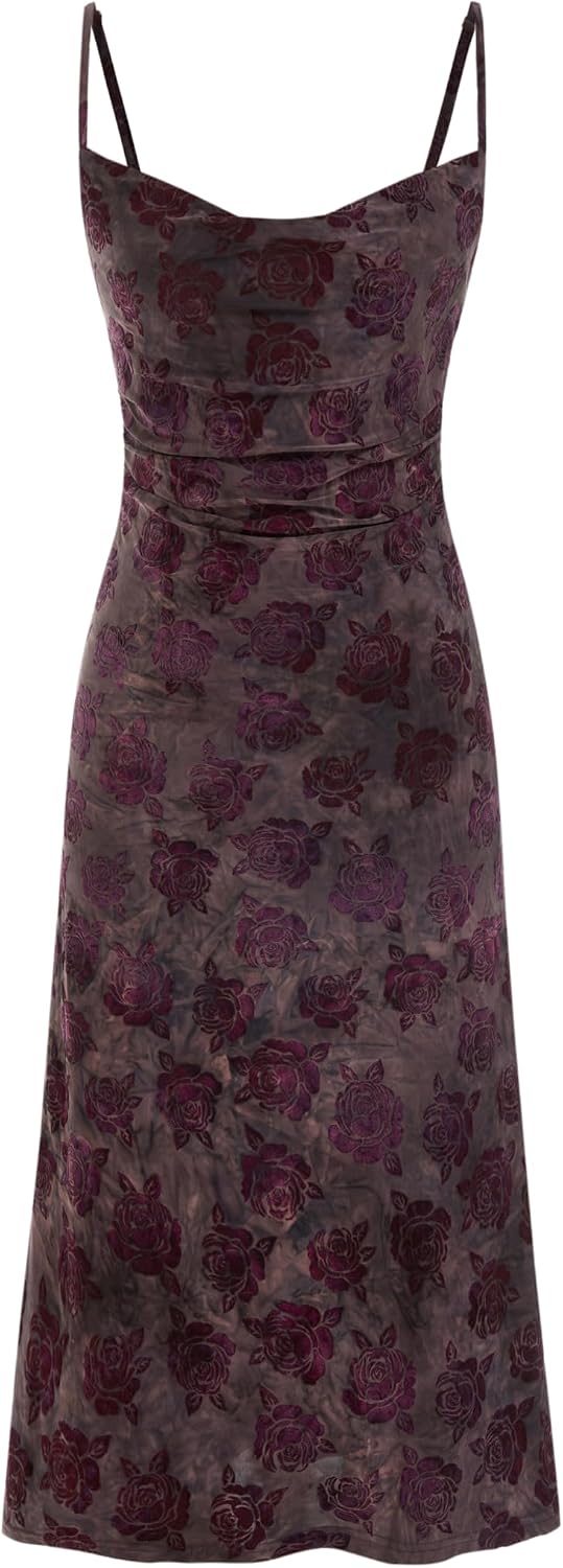 CIDER Womens Velvet Dress Floral Sleeveless Midi Wedding Guest Dresses