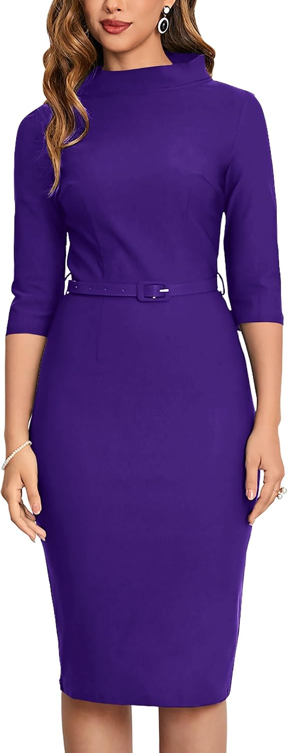 Women's 1950s Vintage 3/4 Sleeve Elegant Collar Cocktail Evening Dress