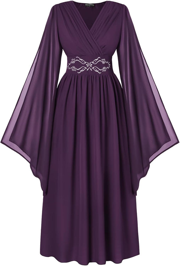 Scarlet Darkness Women's Renaissance Costume V Neck Medieval Fairy Dresses