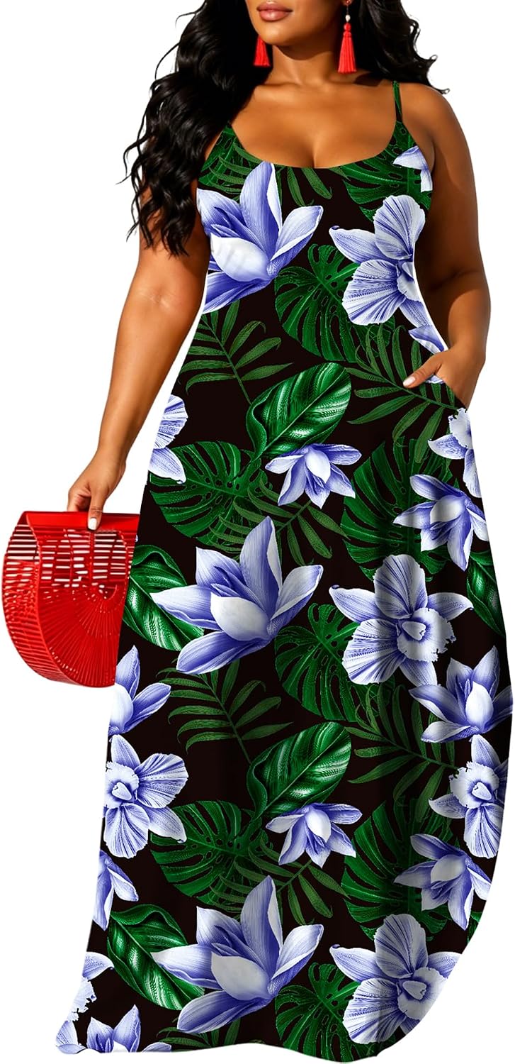 UOUA Hawaiian Dresses Women Plus Size Luau Party Sundress Summer Maxi Tropical Boho Beach Dress