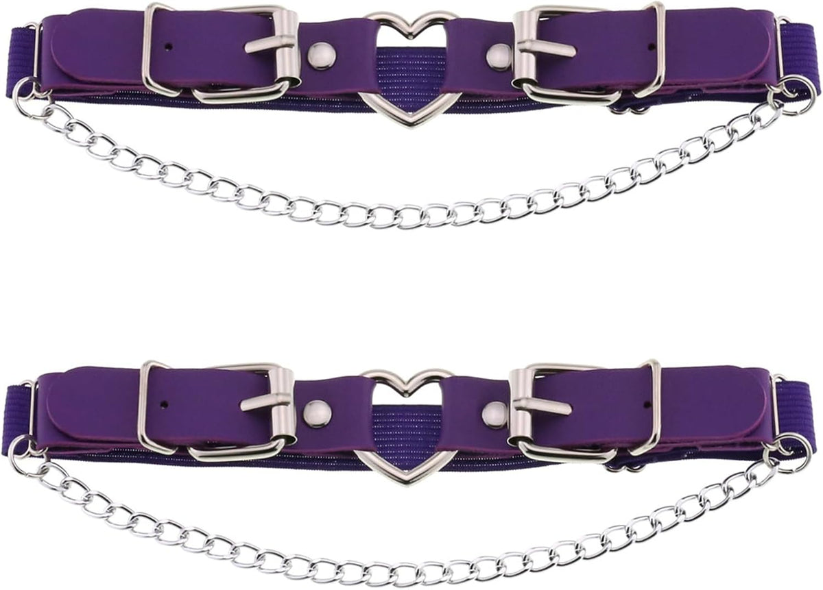 2PCs Leather Leg Garter with Chains, Elastic Rock Heart Thigh Garter for Women