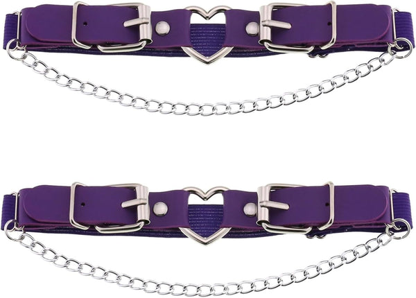 2PCs Leather Leg Garter with Chains, Elastic Rock Heart Thigh Garter for Women