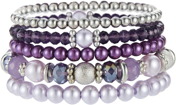 Noessla Beaded Pearl Stretch Bracelet Silver Stackable Crystal Beads Bracelets Trendy Costume Jewelry Mothers Day Gifts for Women