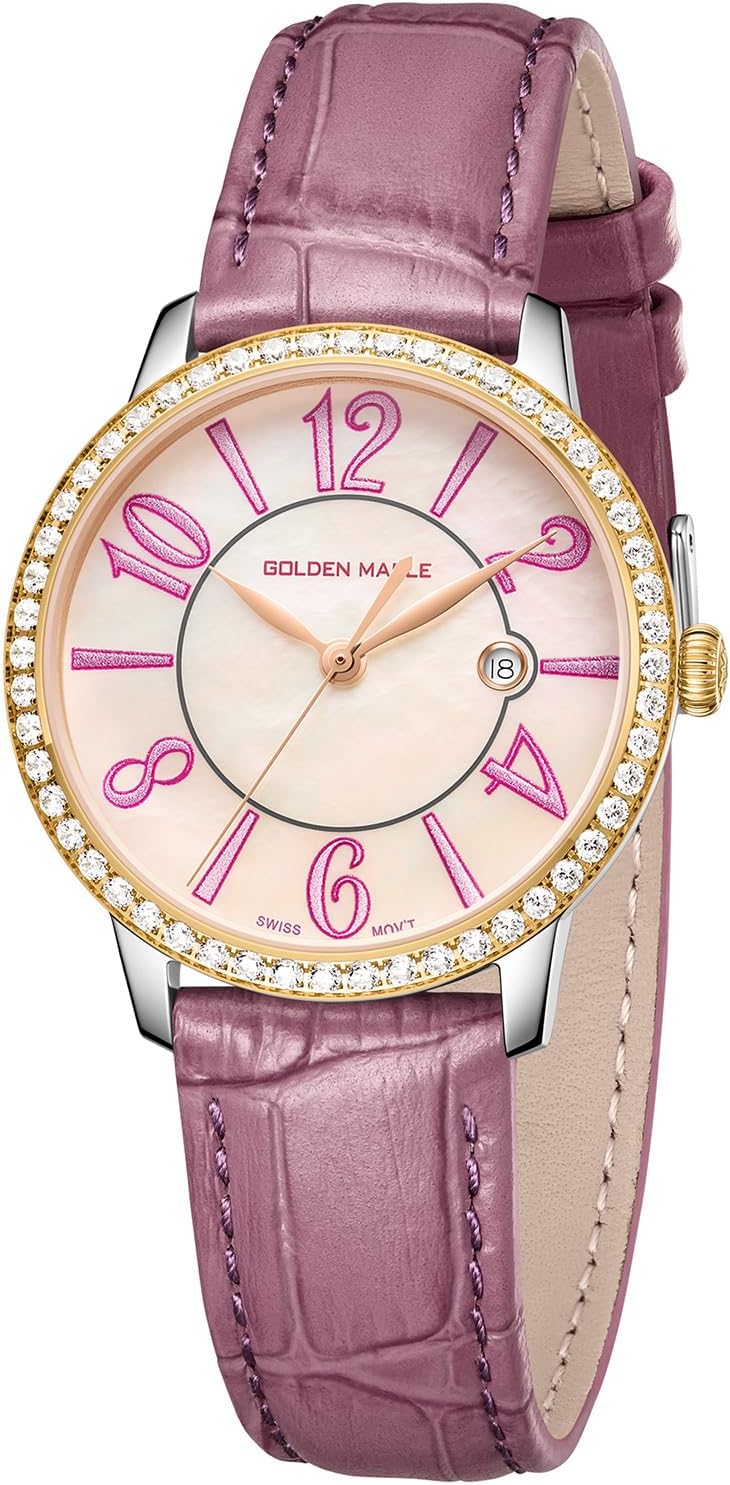 GOLDEN MAPLE Dainty Watches for Women, Mother-of-Pearl Dial and Swiss