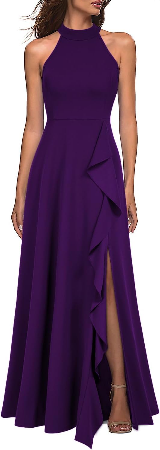 WOOSEA Women's High Neck Sexy Split Evening Cocktail Party Maxi Long Formal Dress