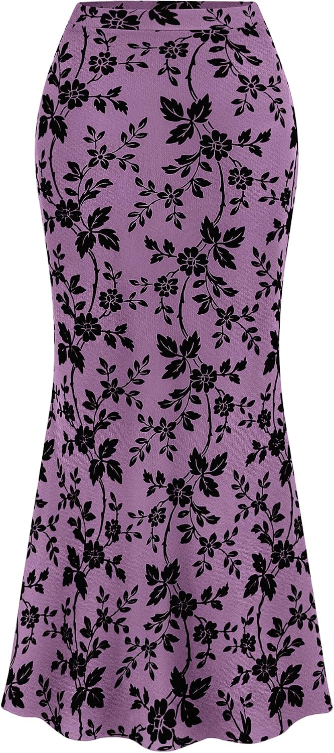 BTFBM Womens Floral Mesh Maxi Skirts