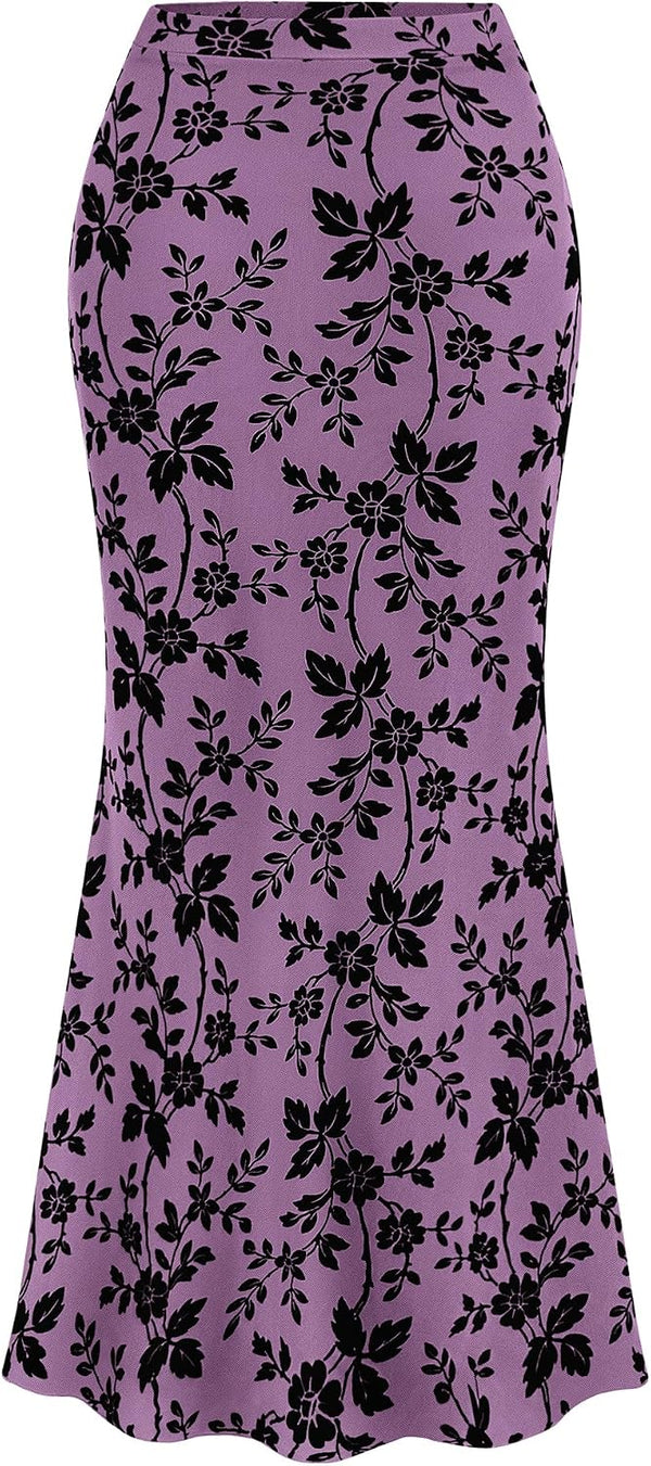 BTFBM Womens Floral Mesh Maxi Skirts