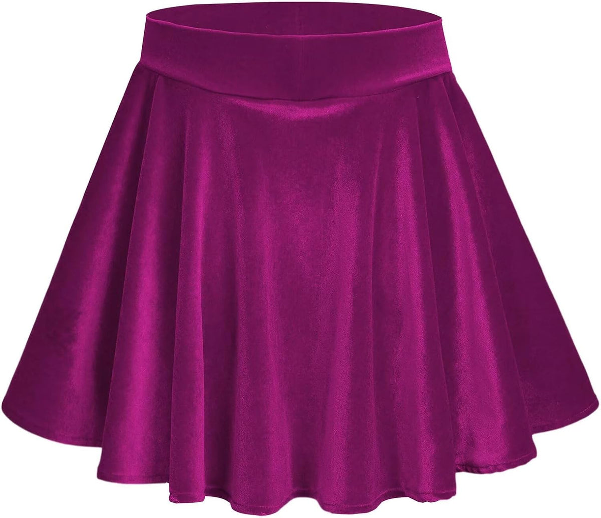 Girls Velvet Pleated Skirts Mini Strech Twirl Skirt with Pockets 6-16 Years