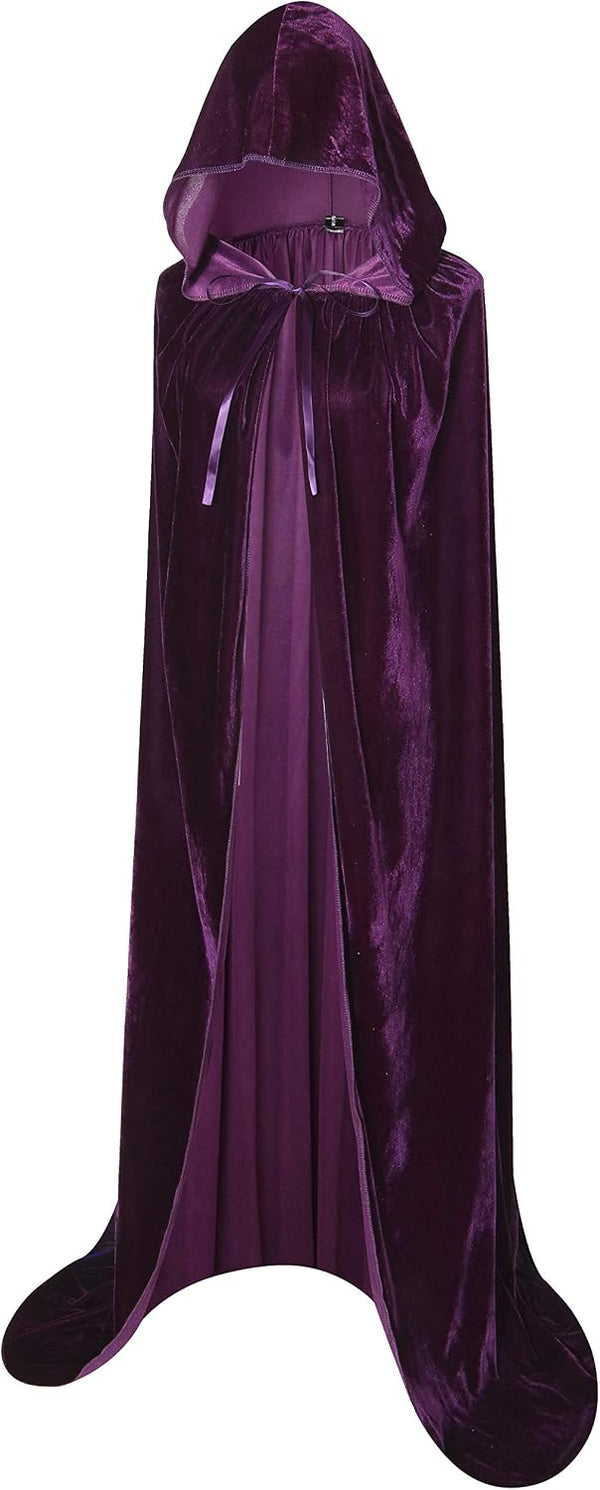 BIGXIAN Long Hooded Cloak Velvet Cape Witch Costume Halloween Costumes for Women Men