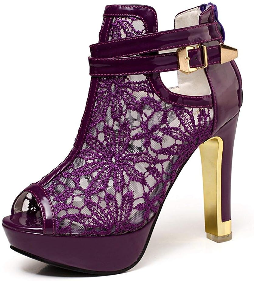 Women's Pretty Lace Flowers Open Toes High Heels Ankle Boots