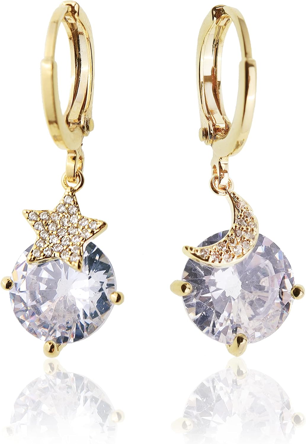 Gold Silver Small Hoop Dangle Earrings for Women, Trendy Dainty Rhinestone CZ Dangling Prom Wedding Leaf Flower Snowflake Butterfly Starfish Fashion Jewelry Gift