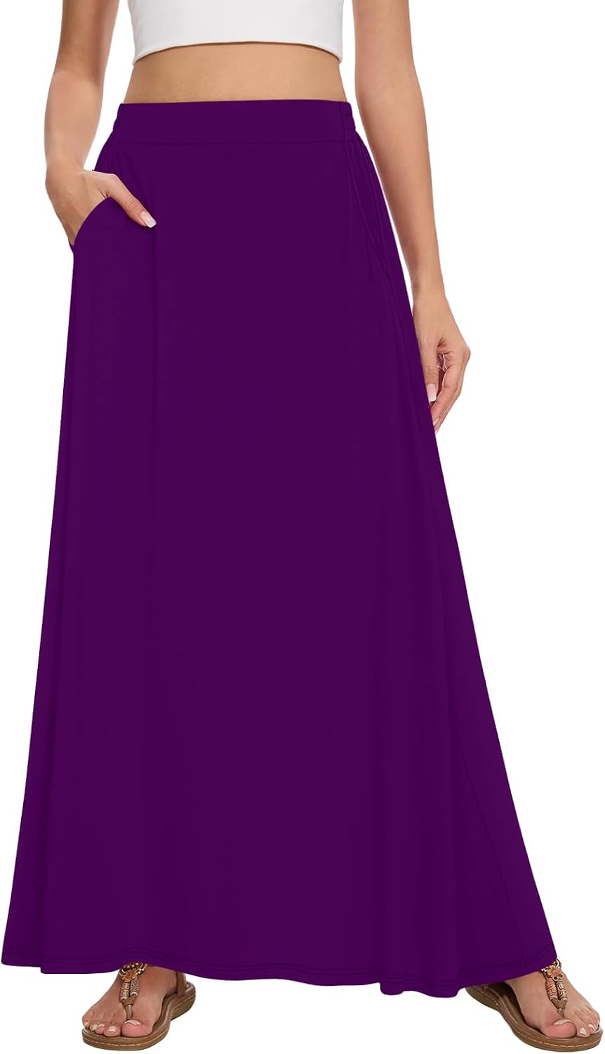 Womens Maxi Skirt Long Flowy Summer A-Line High Waist Skirts