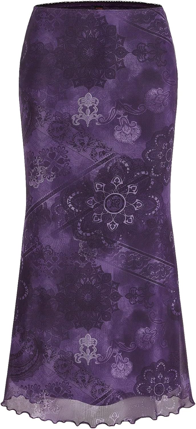 Verdusa Women's Fishtail Mesh Long Skirt 90s Y2k Outfits Goth Clothes