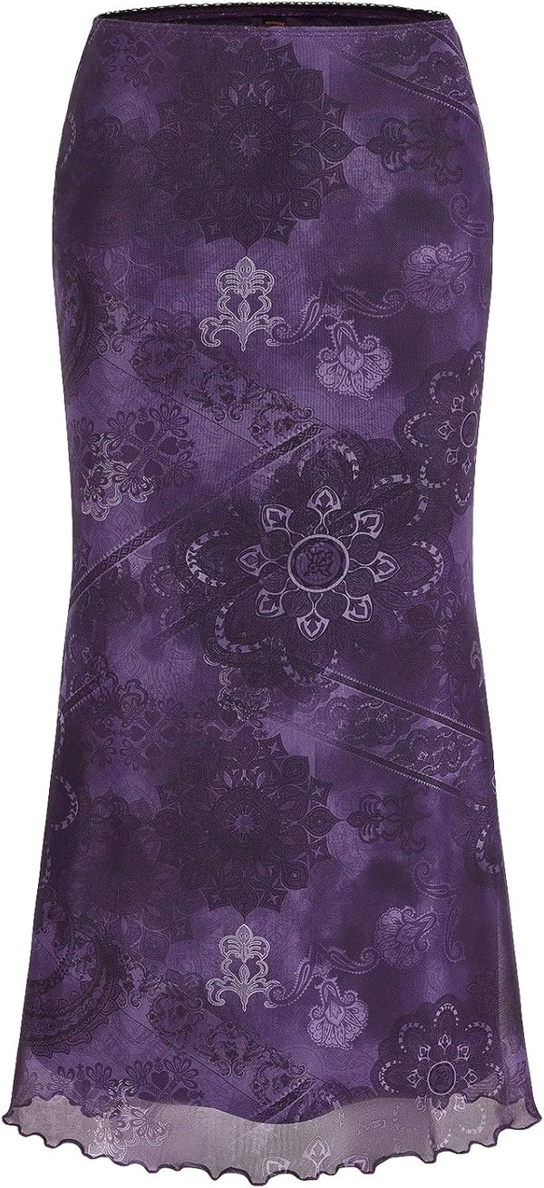 Verdusa Women's Fishtail Mesh Long Skirt 90s Y2k Outfits Goth Clothes