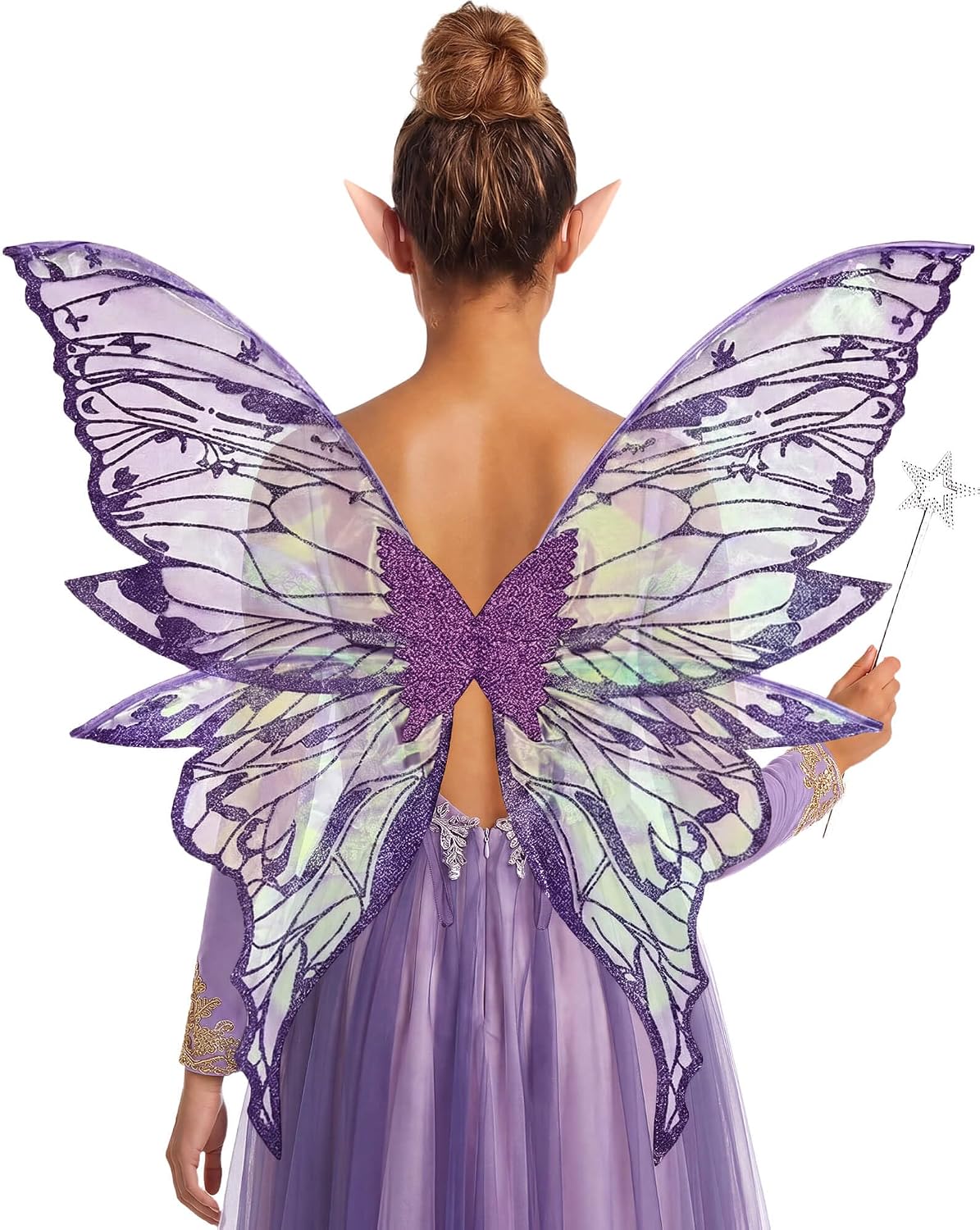 YKW Fairy Wings for Adult Women,31.5"x29" Butterfly Cosplay Wings with Lace Gloves,Organza Costume Wings for Halloween Party