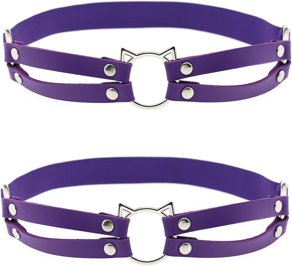 2pcs Adjustable Faux Leather Leg Garter, Elastic Punk Thigh Straps for Ladies