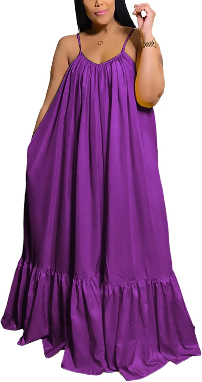 Women's Spaghetti Strap Oversized Loose Beach Long Maxi Swing Dress