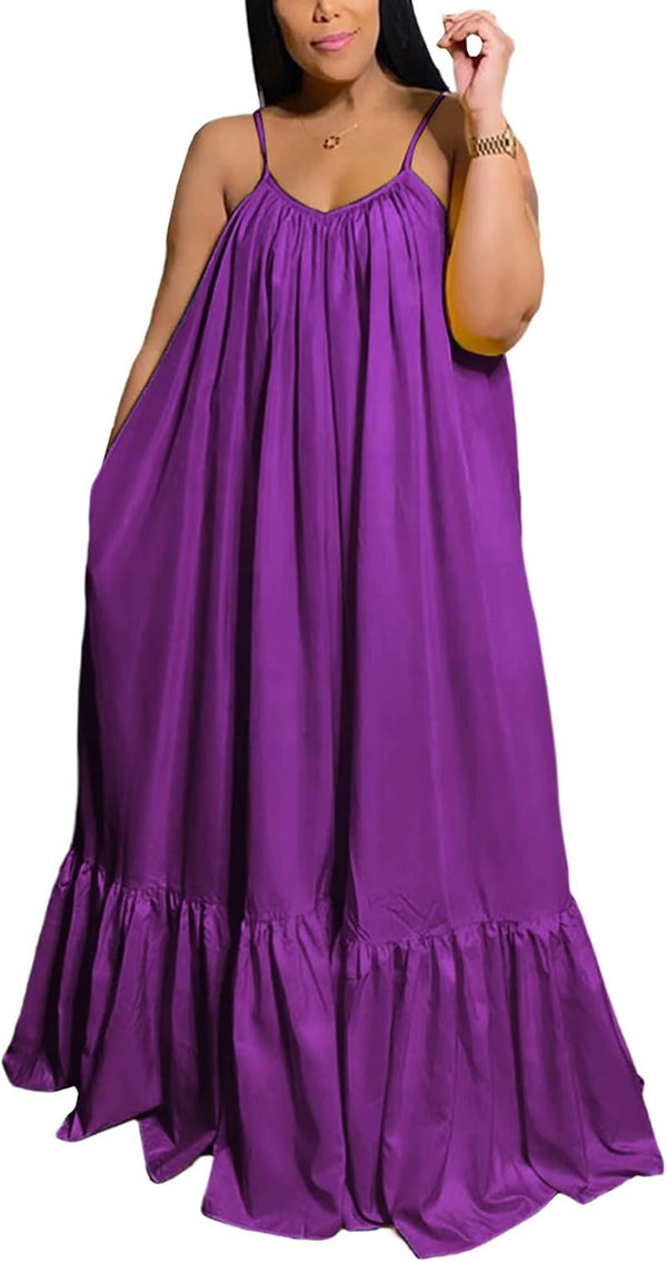 Women's Spaghetti Strap Oversized Loose Beach Long Maxi Swing Dress