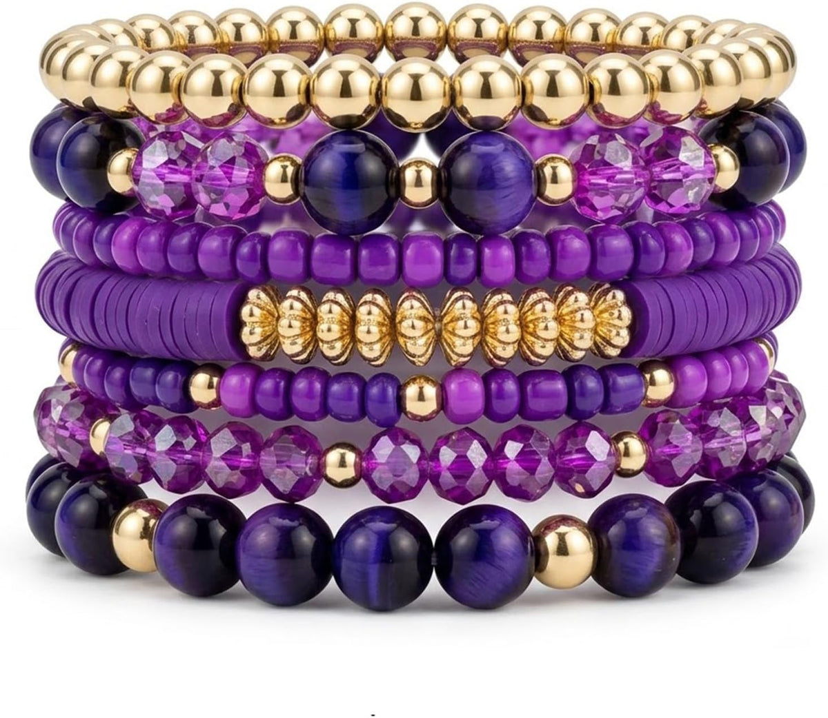 Bohemian Stackable Beaded Bracelets for Women, Multilayer Stretch Bead Bracelet Set, Vintage Boho Stacking Bracelets, Bohemian Jewelry Gifts for Women (Black)