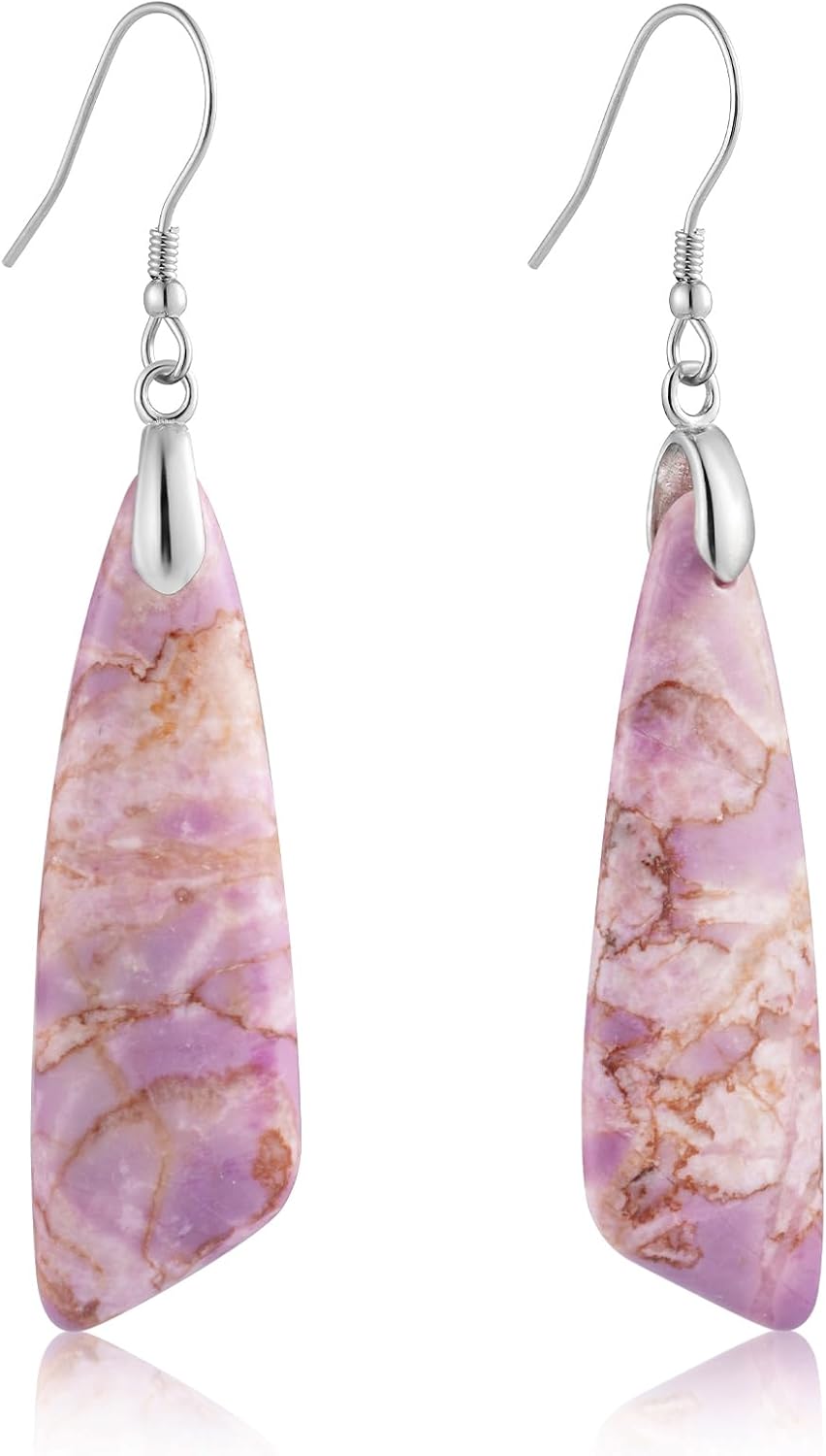 Jasper Stone Fishhook Drop Earrings