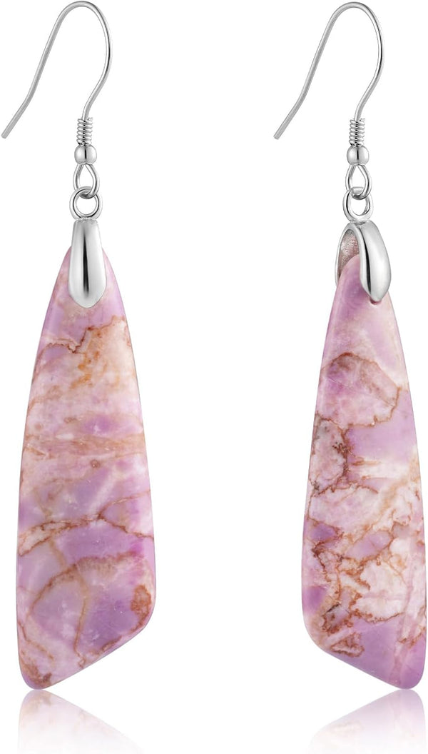 Jasper Stone Fishhook Drop Earrings