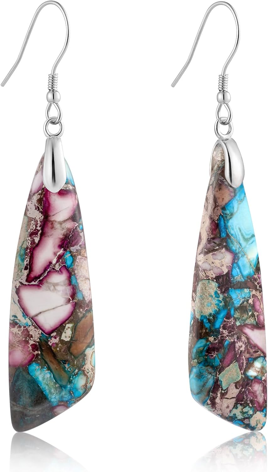 Jasper Stone Fishhook Drop Earrings