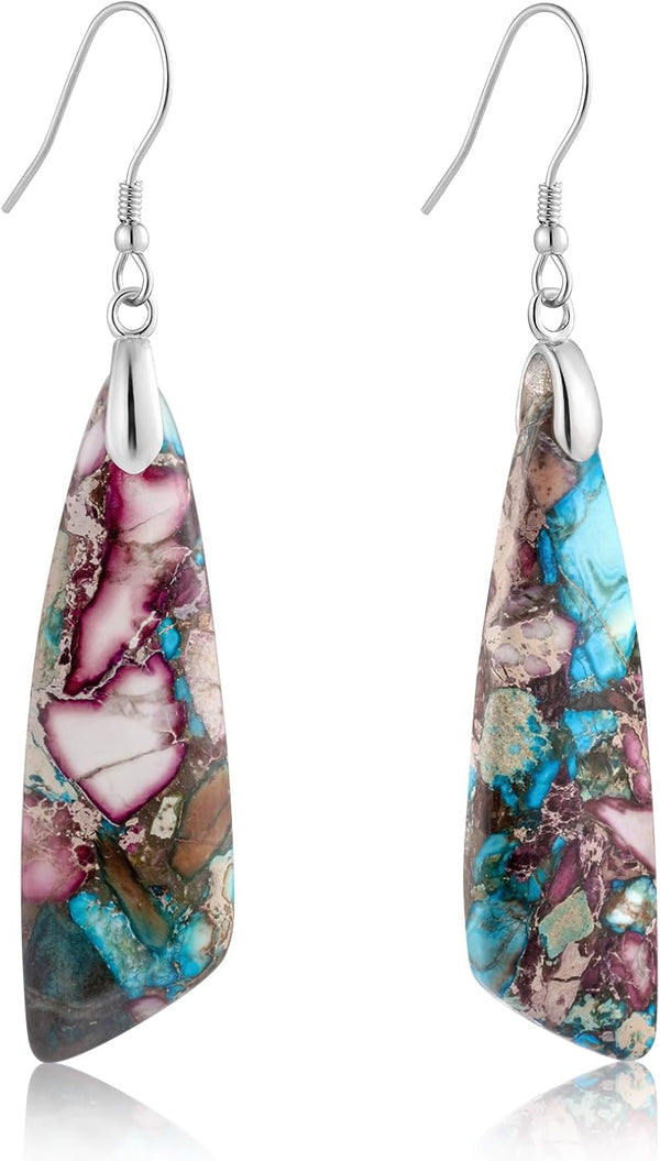 Jasper Stone Fishhook Drop Earrings